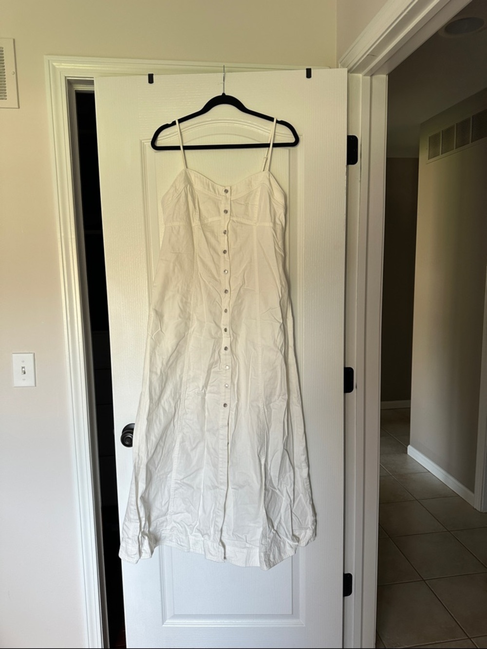 Free People Cream Button-Front Spaghetti Strap Maxi Dress